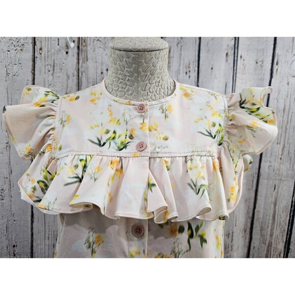 DMS Women's 4 Rebecca Taylor Cotton Ruffle Sleeve Button Down Floral Blouse Top - Picture 2 of 9